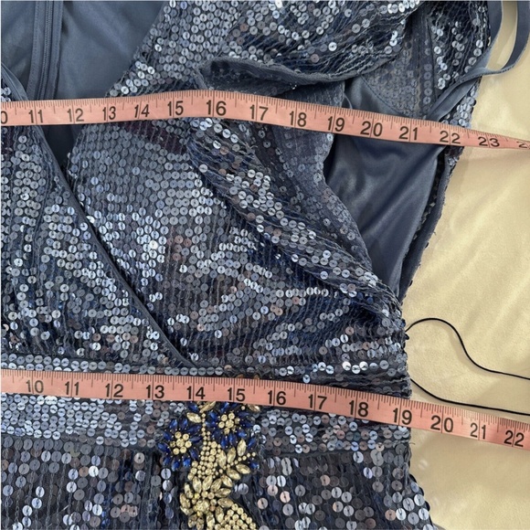 NWT $598 Mac Duggal [ 18 ]‎ Sequined Butterfly Sleeve Wrap A-line Gown Blue - Picture 4 of 15